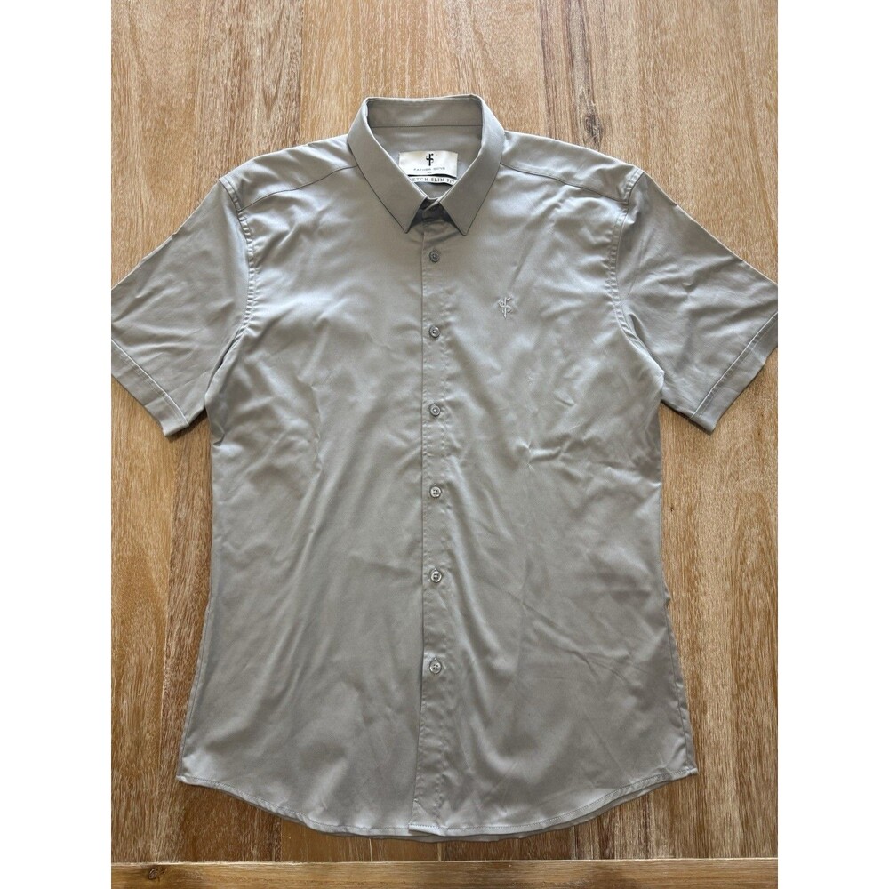 Father Sons Shirt Mens XL Gray Green Stretch Slim Fit Short Sleeve Muscle FS334D